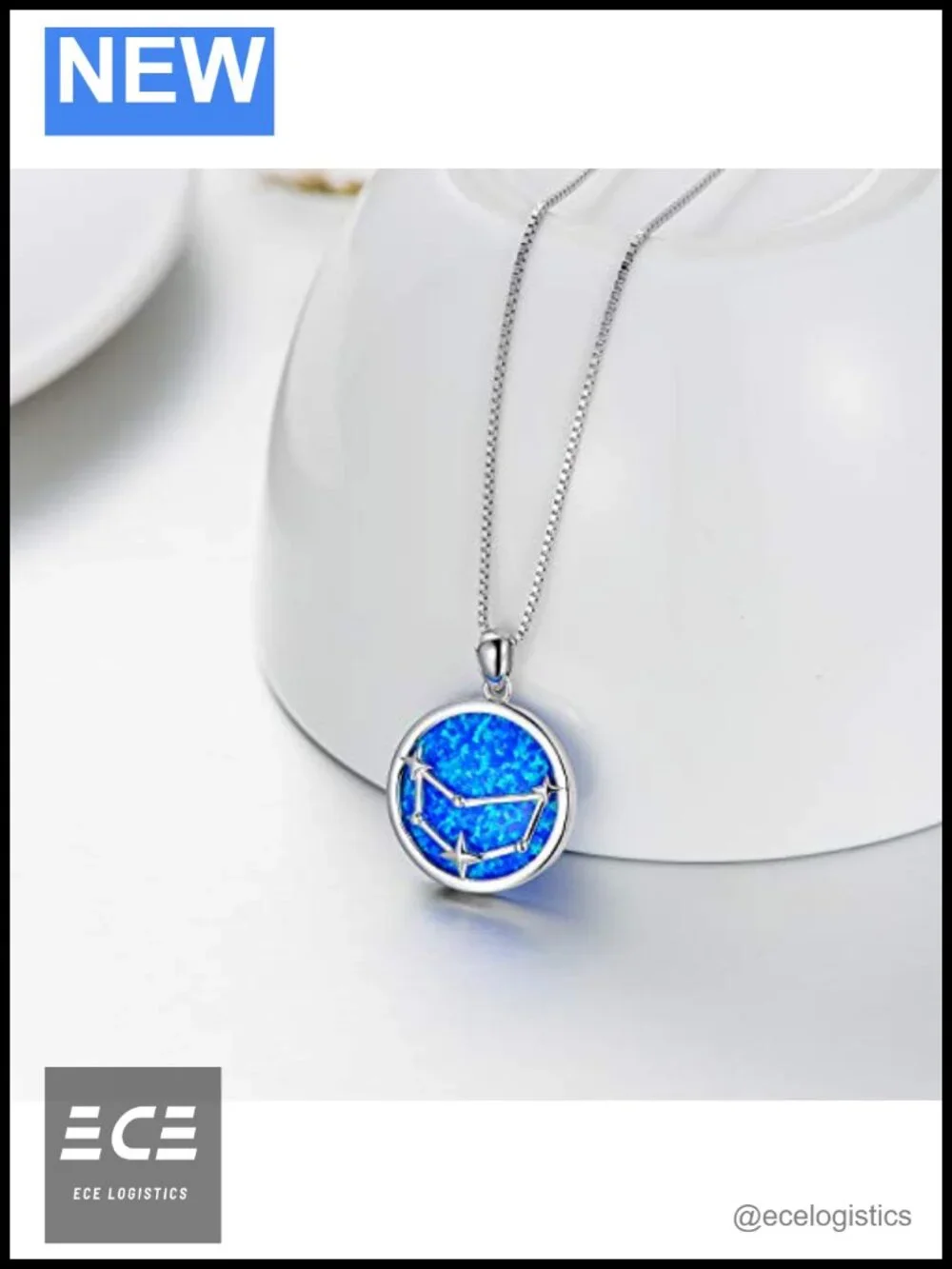 Sterling Silver Simulated Opal Zodiac Necklace 20